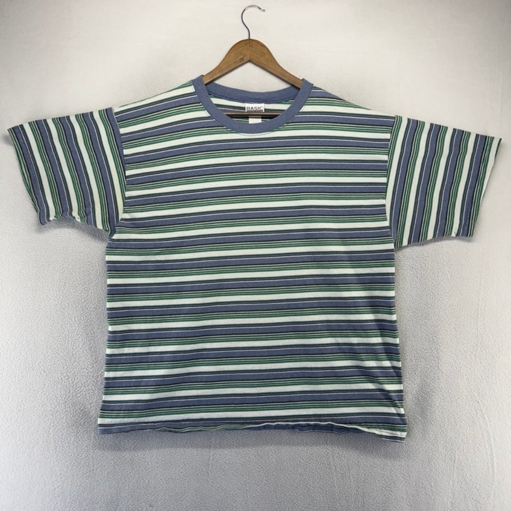 Vintage Blank Striped Shirt Men's XL Blue Green White Striped Surf Boxy 90s